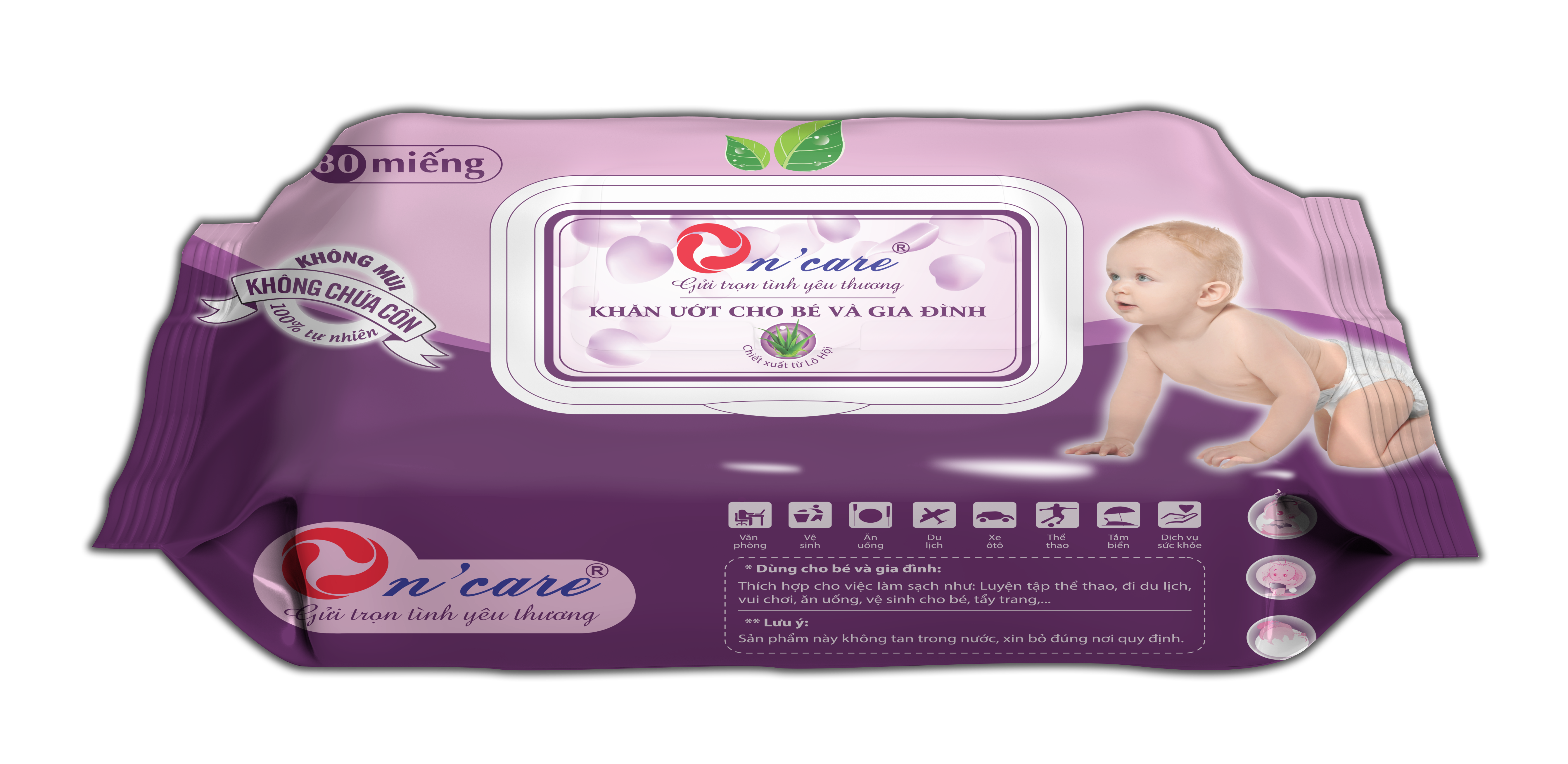 Khăn ướt cao cấp không mùi On’care – Bịch 80 miếng